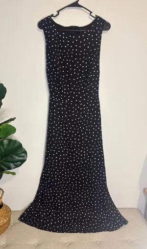 Sleeveless Black Polka Dot Maxi Dress 16 with waist tie thumbnail 1