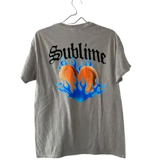 Sublime Tan Flaming Heart Graphic T Shirt Size Small Short Sleeves Cotton Tee thumbnail 2