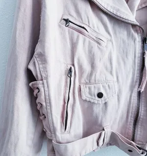 Free People Oversized Rose Moto Denim Jacket thumbnail 6