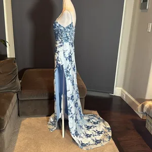 Women’s Blue Mermaid Fit Dress Sparkly Sequins LaceUp Back Leg Slit Size 4 *READ thumbnail 6