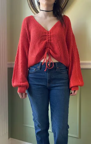 SHEIN Orange ruched tie sweater thumbnail 1
