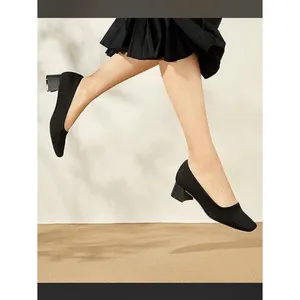 Vivaia Melody 2.0 Square Toe Chunky Heels Deep Ebony Women's 38.5 Knit Ribbed thumbnail 2