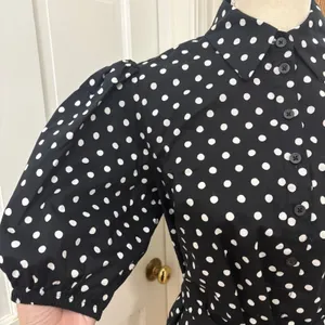 Kate Spade Harmony Dot Lake Dress M Black‎ Cotton Puff Sleeve Mini Retro Chic thumbnail 5