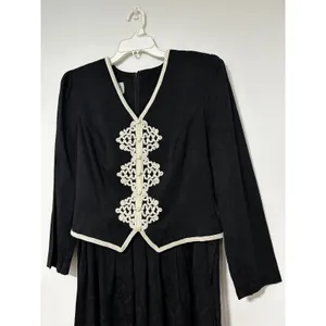 Plaza South Vintage Black Floral Jacquard Soutache Trim Midi Dress Size 12 thumbnail 2