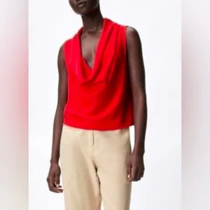 Zara Women's Vibrant Red Cowl Neck Crop Tank Size XS thumbnail 2