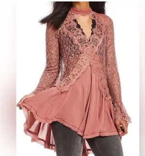 Free People Tell Tale Cutout Lace Tunic Dress NEW in Rosey Coral W1196 Sz XS thumbnail 5
