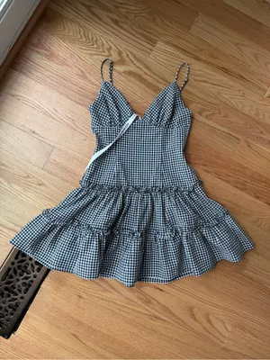 Lucy in the Sky Black White Gingham Tiered Mini Dress Size Small thumbnail 2