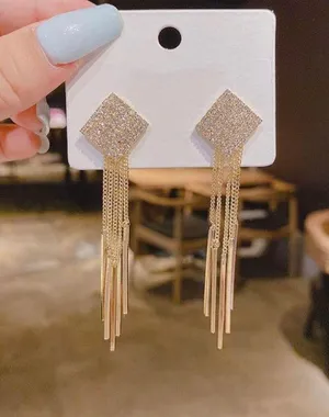 Fashion Elegant Rhinestones Tassel Dangle Drop Earrings for Women thumbnail 1
