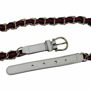 Gucci White Leather Gold Chain Web Belt Women Size 85/34 thumbnail 4