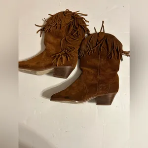 Vintage leather craft suede fringe boots size 6 thumbnail 2