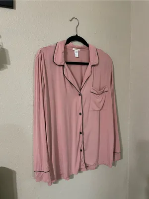 Eberjey Gisele Tencel Modal Pajama PJ Long Sleeve Top Size M Woodrose Black thumbnail 2