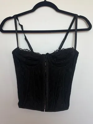Black Lace Bustier Crop Top - Women thumbnail 1
