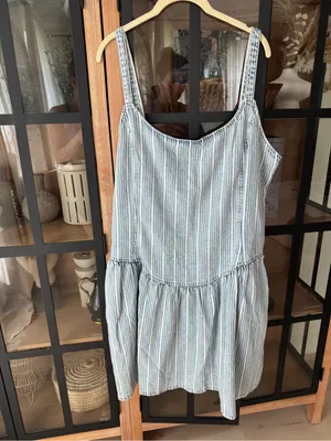 GAP UltraSoft Denim Stripe Drop-Waist Mini Dress indigo striped light wash thumbnail 2