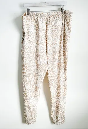 Calvin Klein White Tan leopard Animal Print Lightweight Flowy Pants sz XL thumbnail 11