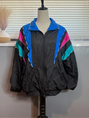 Black Bomber Jacket with Blue, Teal & Pink Panels thumbnail 5
