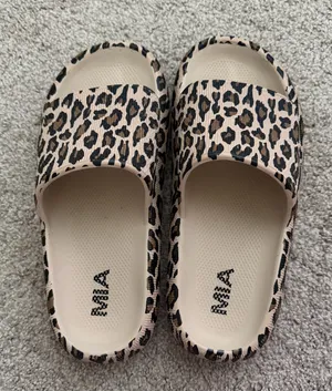 MIA Leopard Print Slide Sandals in Beige and Black thumbnail 1