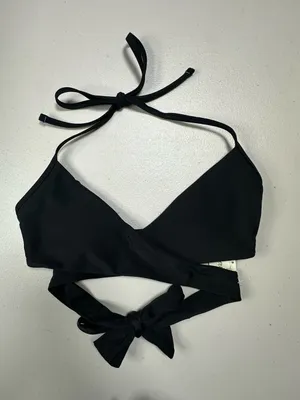 Aries Black Wrap Halter Bikini Set XS Two-Piece Swimsuit Textured White Bottom thumbnail 3