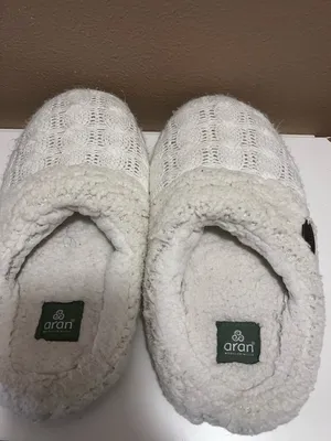Aran Cream/White Cable Knit Sherpa Slip-On Slippers Size M 7-8 thumbnail 3