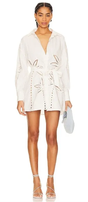 HEMANT AND NANDITA Lani Palm Mini Dress in White XS thumbnail 1