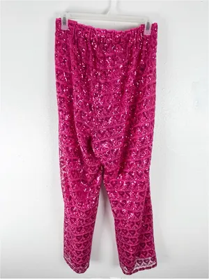 ELOQUII High Rise Hot Pink Lined Sequins Heart Trousers Pants Size 22 Boho Chic thumbnail 2