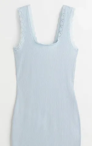 H&M divided pastel blue coquette lace trim ribbed knit mini dress thumbnail 1