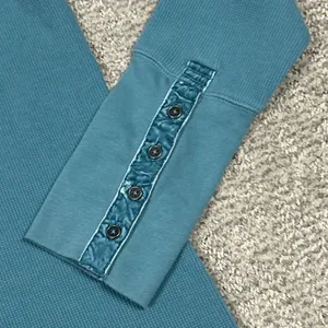 Sundance Shirt Womens Medium Waffle Knit Thermal Velvet Cuff Turquoise Blue thumbnail 4