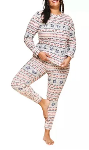 Adore Me Fair Isle Thermal Pajama Set Medium NWT/NWOT Holiday Waffle Knit thumbnail 1