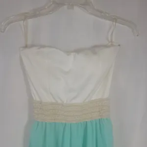 Wild Daisy Women's Strapless Maxi Dress Jr Small Mint Green White Crochet Waist thumbnail 3