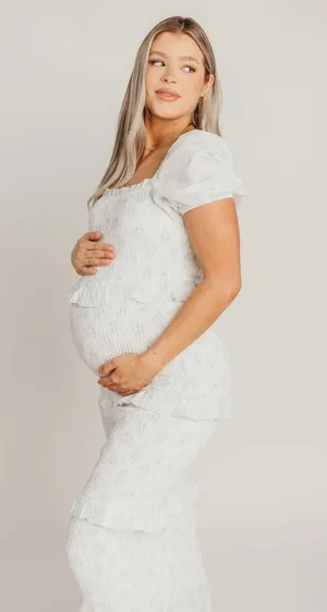 Worth Collective Ada Smocked Dress in Blue Floral - Bump Friendly thumbnail 3