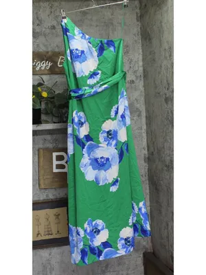 NWT Aqua Womens One Shoulder Satin Maxi Dress STD14776BL Green / Blue M thumbnail 3