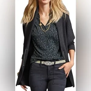 CAbi Cosmic Oversized Rib Knit Cardigan Sweater Sz S Gray Full Zip Casual Cozy thumbnail 2