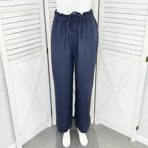 Polo Ralph Lauren Linen Drawstring Wide Leg Pants Denim Blue Small‎ Paperbag thumbnail 2