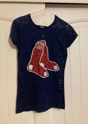Boston Red Sox Short Sleeve T Shirt Dark Blue Womens Medium Majestic Burnout thumbnail 1