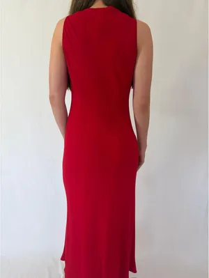 Jones New York Red Beaded Cowl Neck Formal Elegant Evening Dress thumbnail 7