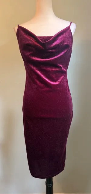 Iris Burgundy Glitter Velvet Cowl Neck Midi Dress L whimsigoth y2k 90's boho par thumbnail 1
