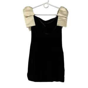 French Connection Black Velvet Satin Bow Mini Dress(Size Small) thumbnail 5