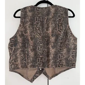 Vigoss Brown Snakeskin Denim Vest Button Front‎ Western Animal Print Womens XL thumbnail 3