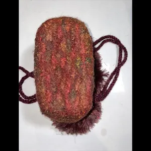 Tweed Wool Bucket Bag‎ Medium Handbag Red Fringe thumbnail 6