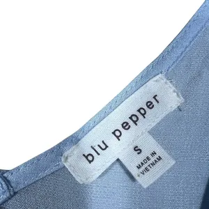Blu Pepper Tiered Solid Maxi Dress Light Blue Cottagecore Tie Shoulder Size S thumbnail 6