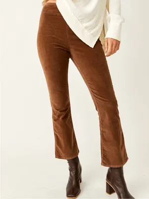 Free People In‎ My Feelings Cropped Bootcut Cord Pant in Chocolate Brown Size L thumbnail 2