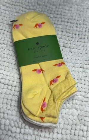 Kate Spade Low Cut Socks 3 Pair Set Snail Print Yellow Gray White NWT thumbnail 1