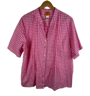Ruby Rd Pink Gingham Textured Button Up Shirt Size 1X Lightweight Preppy‎ Cotton thumbnail 1