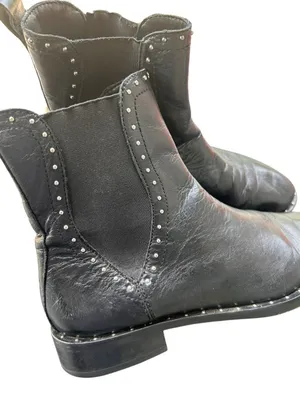 Rebecca Minkoff Sabeen Chelsea Black Studded Ankle Leather Boots 8M thumbnail 1