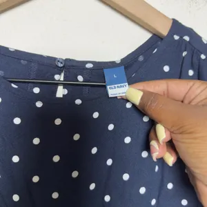 NEW Old Navy Women Crepe Mini Dress Large Navy Polka Dot Short Sleeve Pockets thumbnail 4