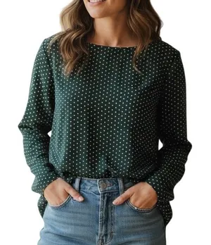 LOFT Blouse Women XS Navy Blue‎ Teal Polka Dot Roll Tab Sleeve Pocket Scoop Neck thumbnail 1