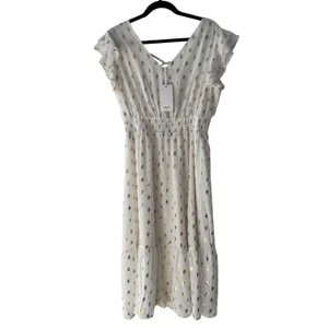 Grace Karin‎ White Gold Metallic Polka Dot Ruffle Midi Dress Large New thumbnail 5