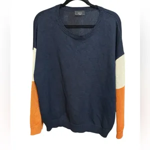 VICI Colorblock Knit Sweater Navy Rust Cream Casual‎ Chic sz L thumbnail 3