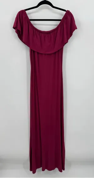 ModCloth Burgundy Maxi Dress Off Shoulder Ruffle Top Knit Size Medium thumbnail 1