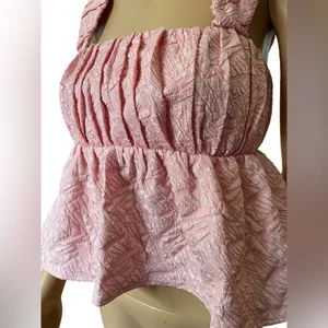 NEW Entro Pink Preppy Barbie Textured Pleated Babydoll Crop Top thumbnail 2