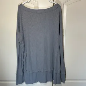 Free People North Shore Thermal Knit‎ Tunic Top In Grey Womens Large Distressed thumbnail 4